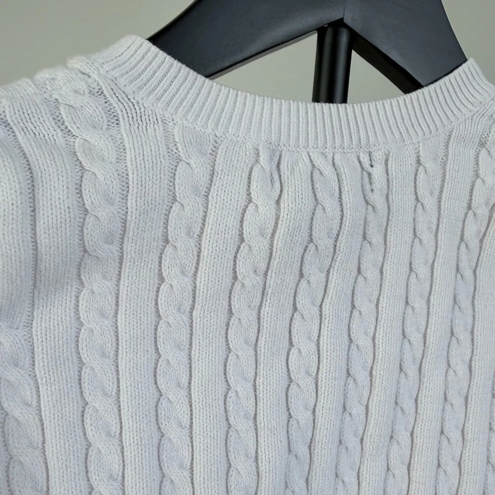 Ralph Lauren Cream Cable-Knit Button Cardigan with Pink Pony